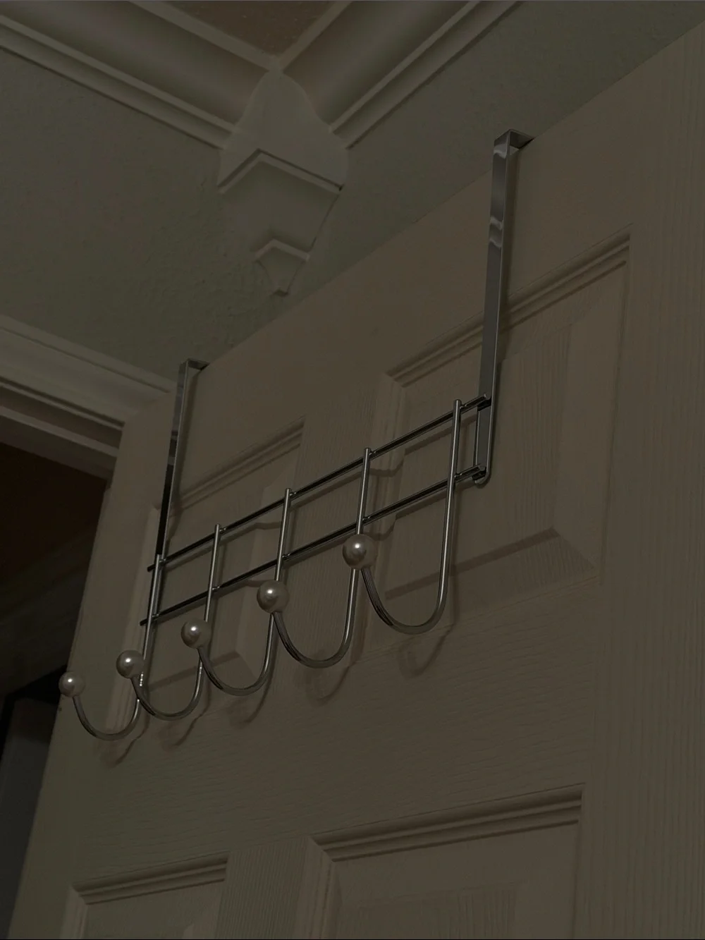 Over-the-Door 5-Hook Pearl Metal Wall Organizer in Silver